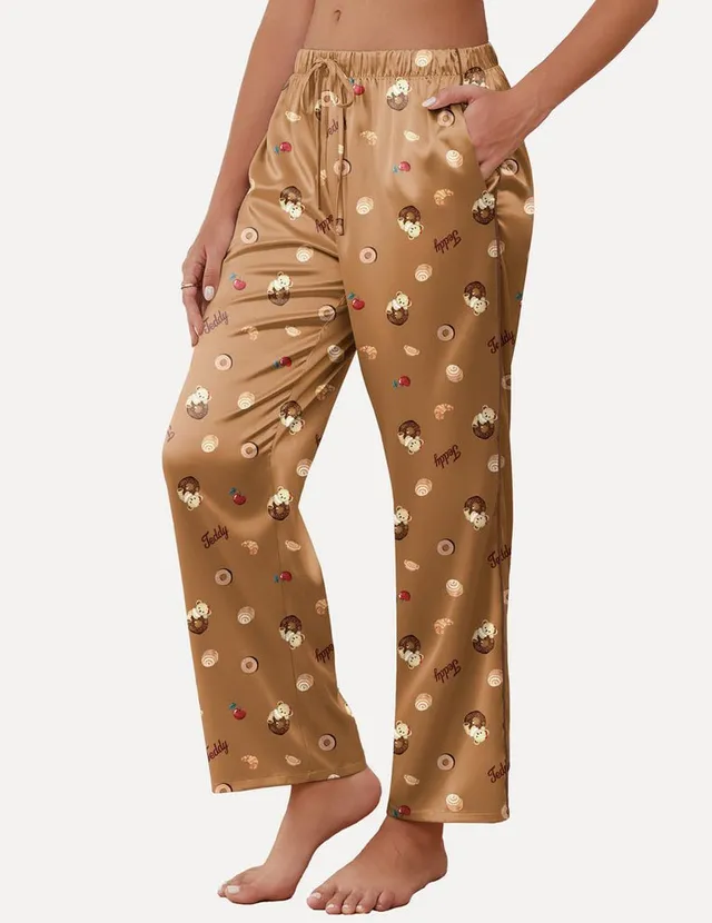 ekouaer-teddy-satin-pants-schlafhose-wide-leg-kordelzug-taschen image 1