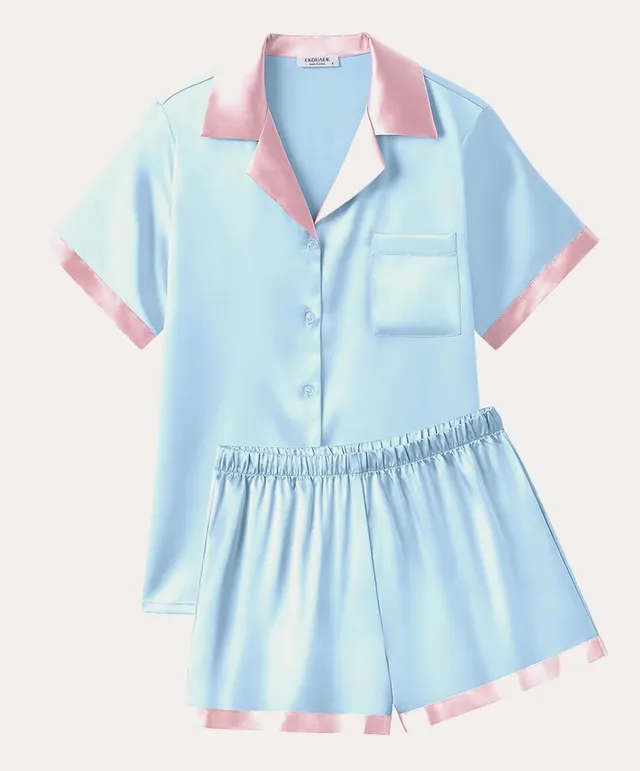 ekouaer-pajama-sets-summer-satin-pyjama-kurzarm-mit-knopf image 1