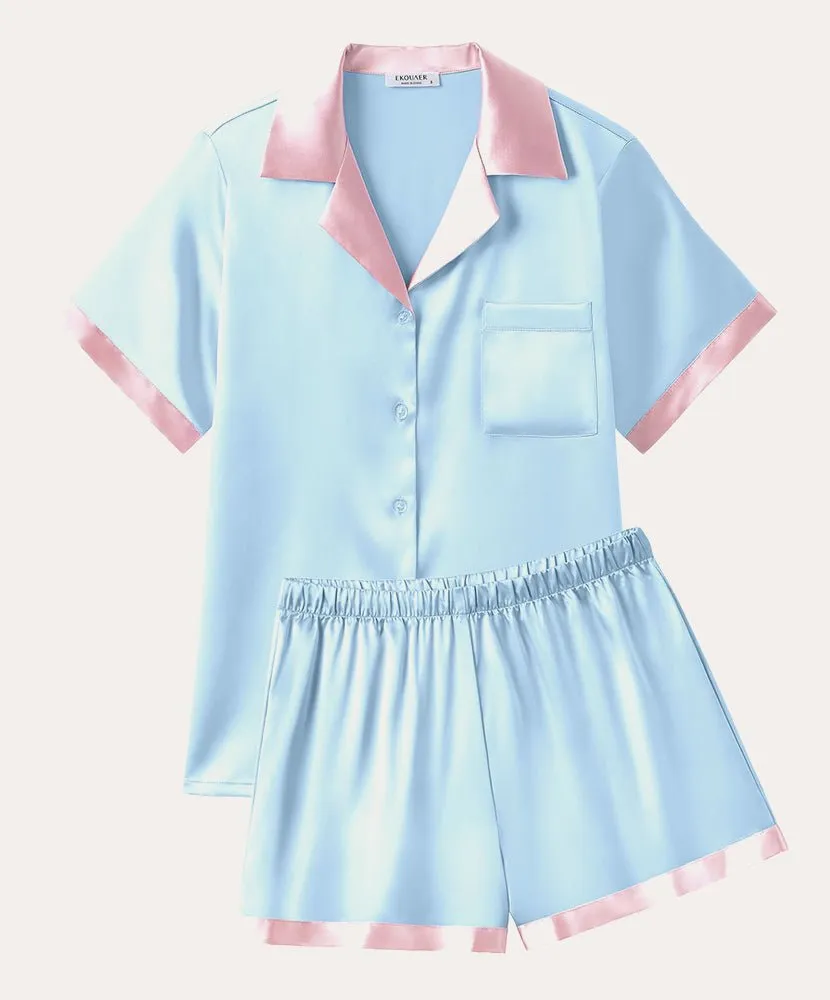 ekouaer-pajama-sets-summer-satin-pyjama-kurzarm-mit-knopf image 1