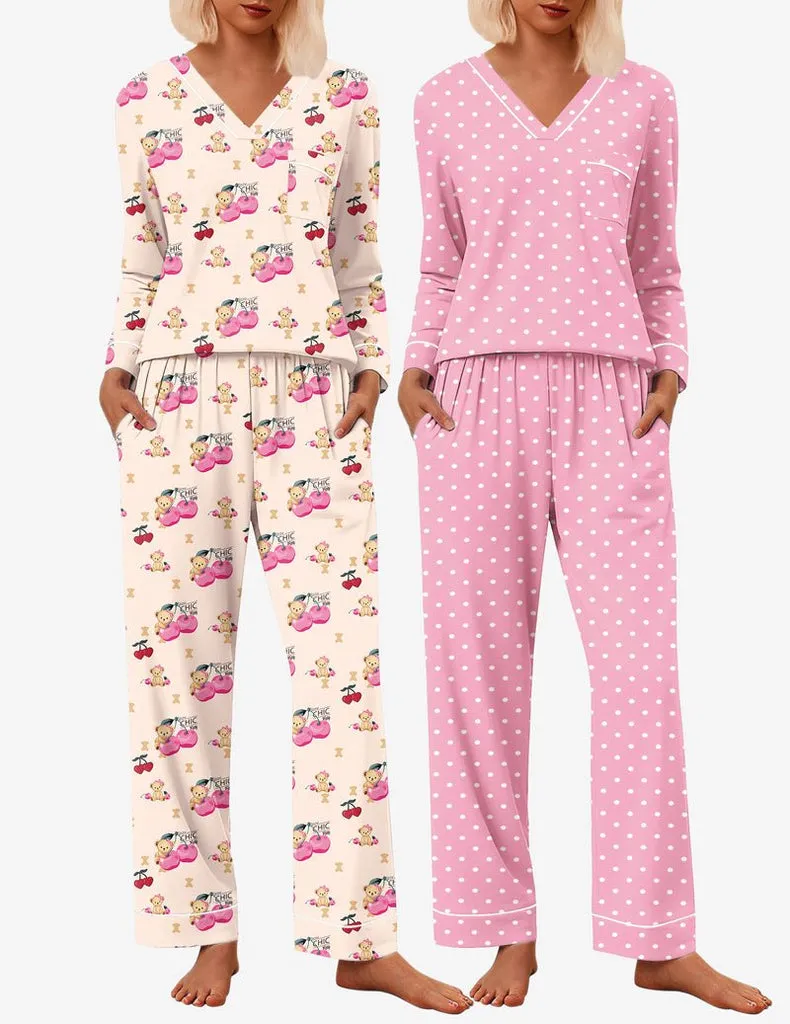 ekouaer-pyjama-set-2er-langarm-v-ausschnitt-schlafanzug image 1
