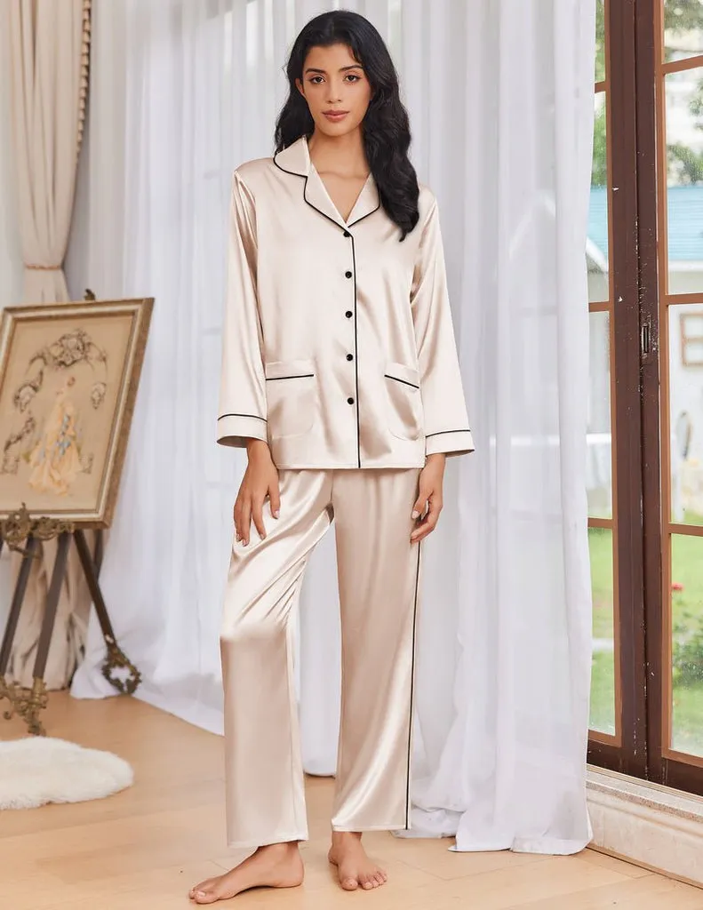 ekouaer-pajama-sets-satin-schlafanzug-knopfleiste-brusttasche image 1