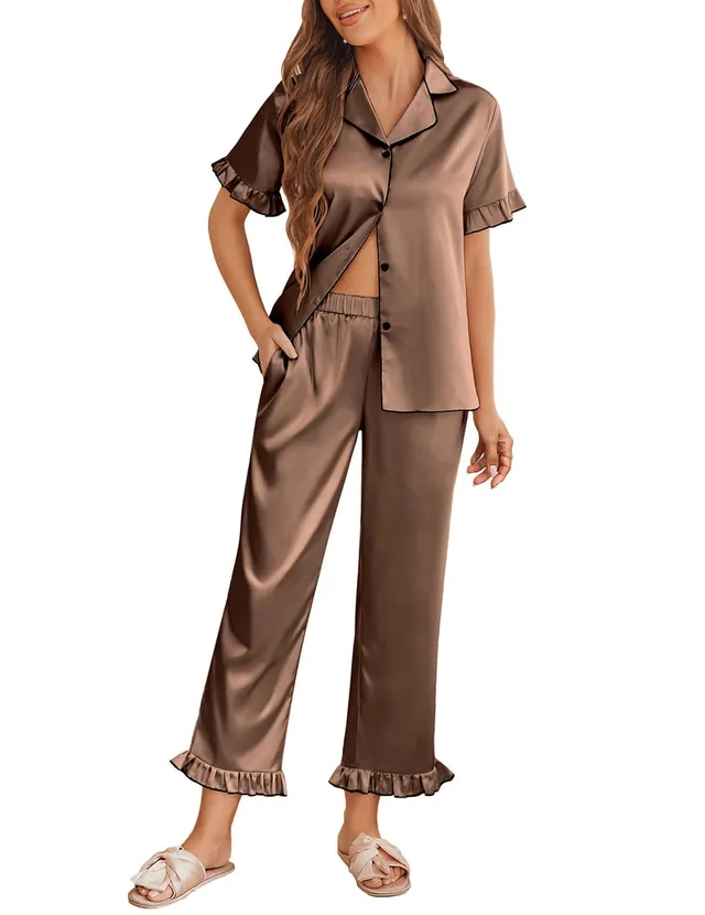 ekouaer-pajama-sets-satin-pyjama-kurzarm-mit-r-schen image 1