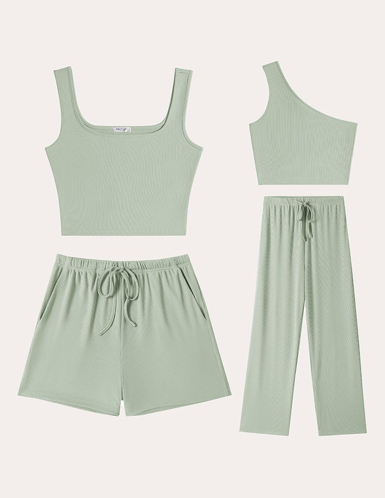 ekouaer-casual-ribbed-knit-4-piece-outfit-loungeset image 1