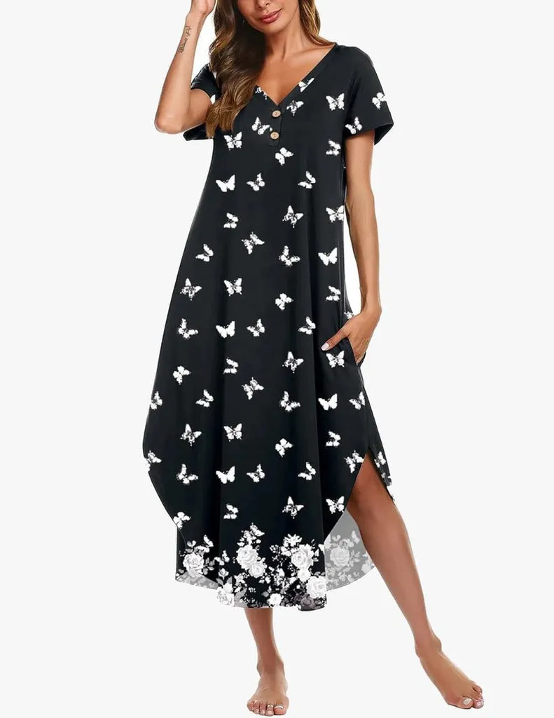 ekouaer-nightgowns-lang-nachthemd-knopfleiste-taschen image 1