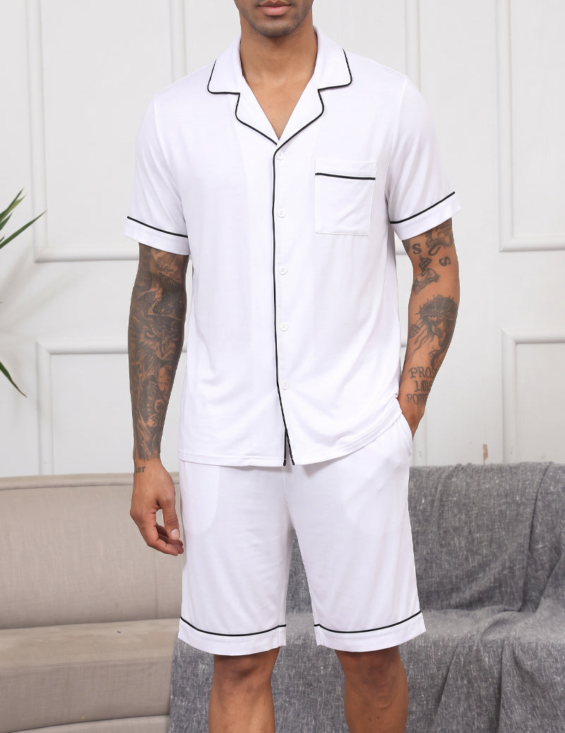 ekouaer-men-notch-pyjama-schwarz-kurzarm-viskose image 5