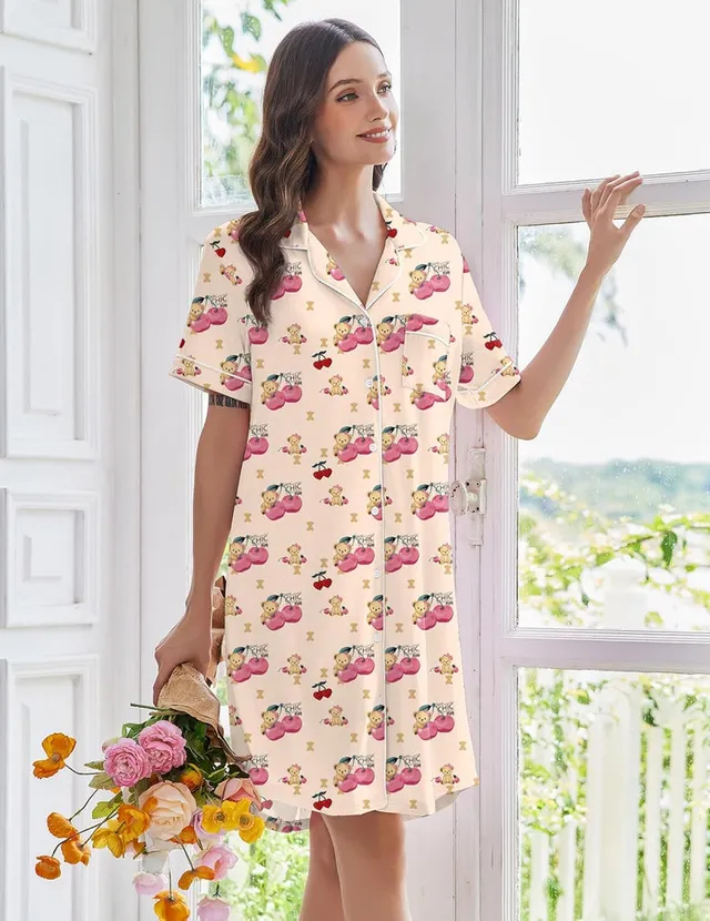 ekouaer-nightgowns-nachthemd-knopfleiste-kurzarm image 1