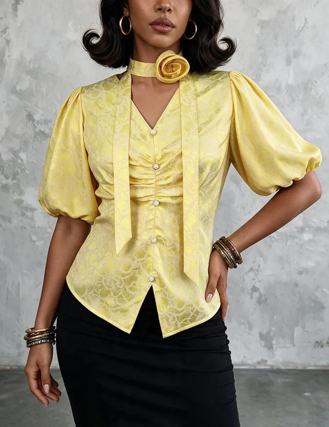 ekouaer-jacquard-top-v-ausschnitt-gelb-bodycon image 1