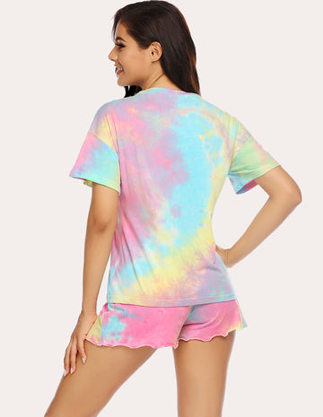 ekouaer-tie-dye-pajamas-set-schlafanzug-kurzarm-baumwolle image 7