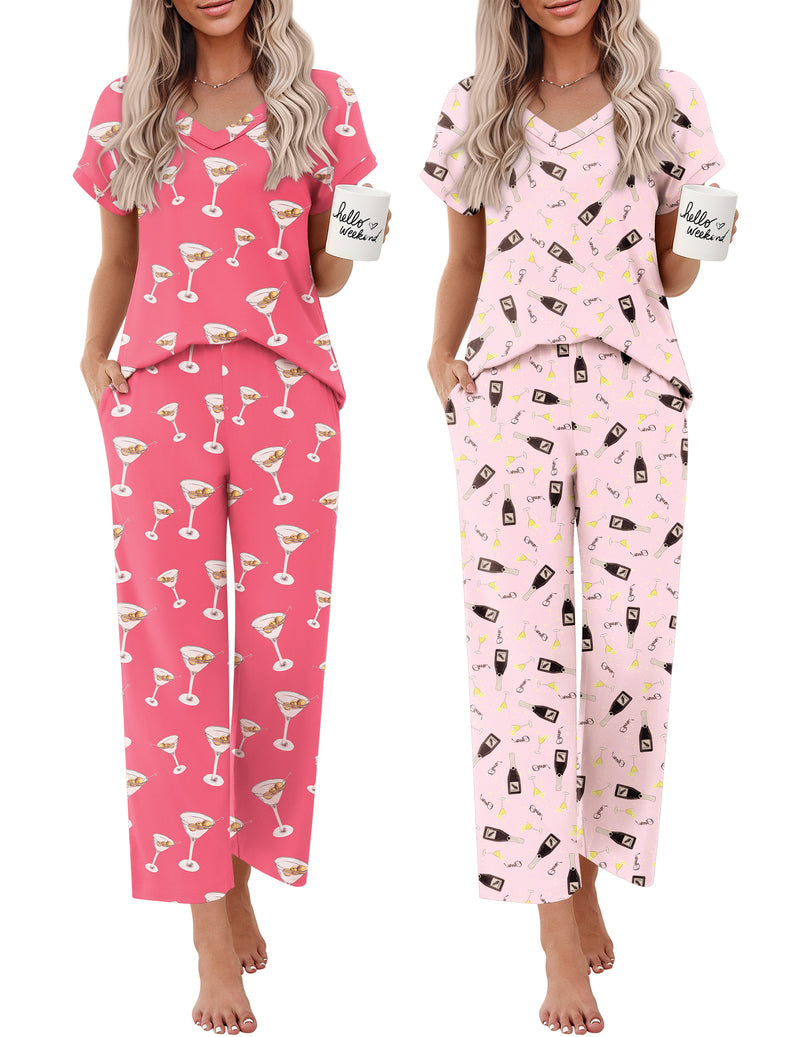 ekouaer-pajama-sets-2-pack-v-neck-schlafanzug-leopard-s image 4