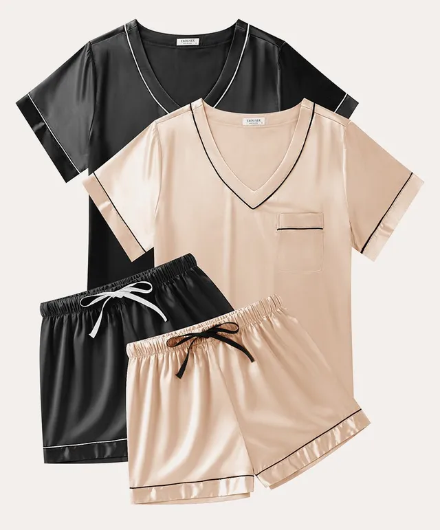 ekouaer-pajama-sets-soft-2-pack-satin-pyjama-v-ausschnitt image 1