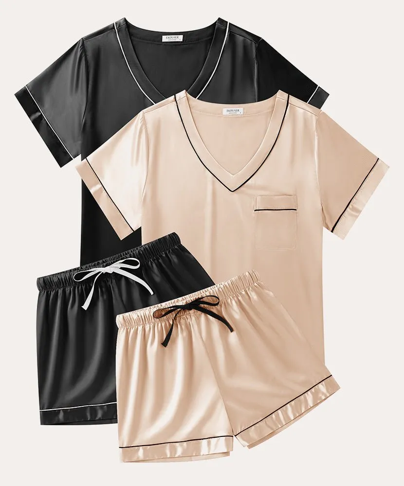 ekouaer-pajama-sets-soft-2-pack-satin-pyjama-v-ausschnitt image 1