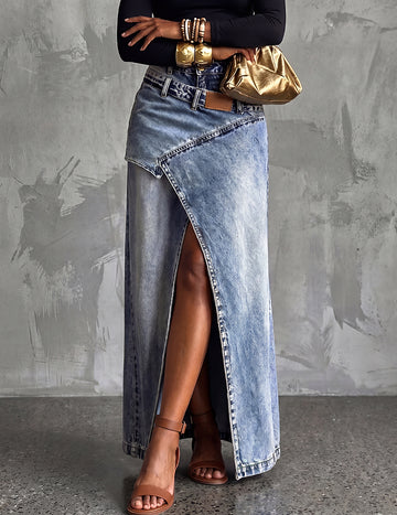 ekouaer-nightgowns-denim-midi-jeansrock-blau-mit-taschen image 7