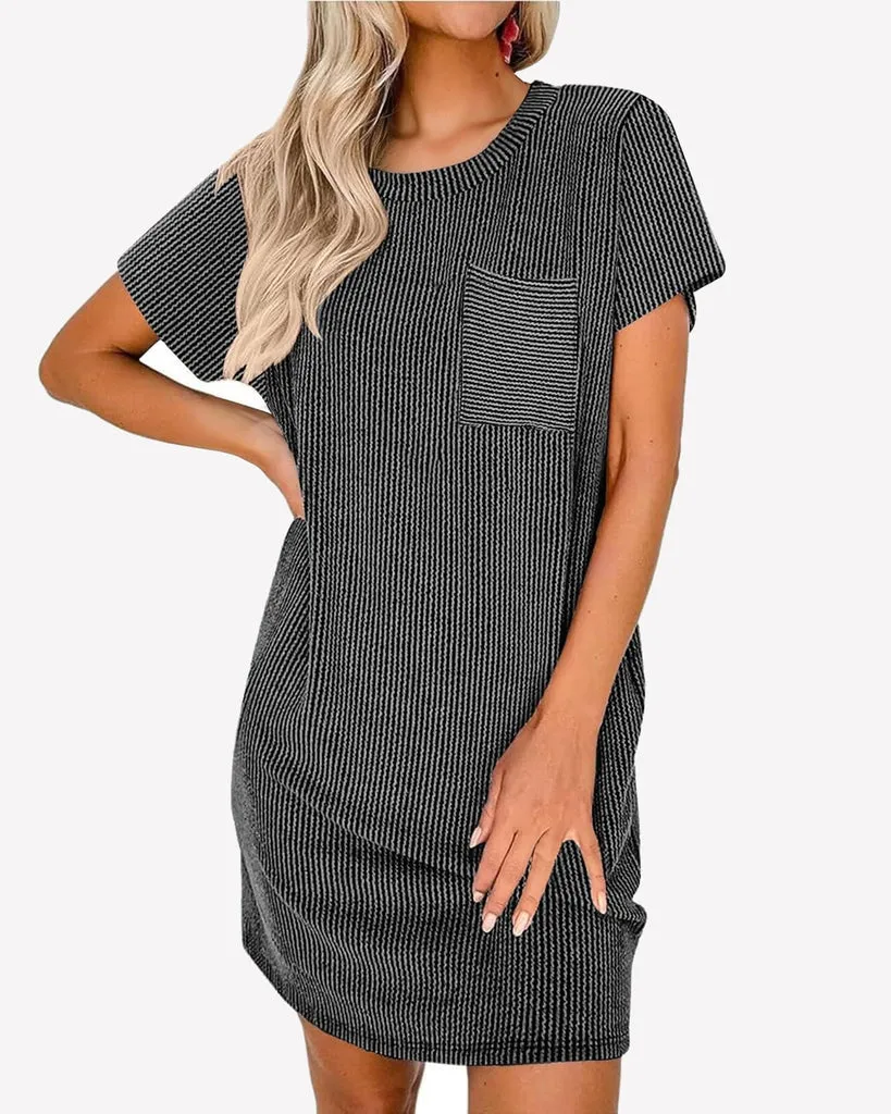 ekouaer-nightgowns-rippen-streifen-sleepshirt-kurzarm image 1