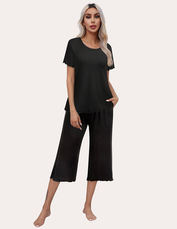 ekouaer-pajama-sets-kurzarm-schlafanzug-capri-taschen image 7