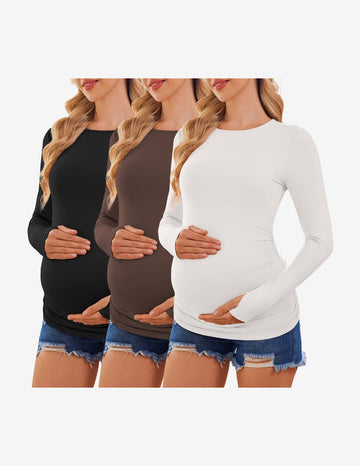 ekouaer-maternity-umstandsshirt-langarm-3er-pack-daumenloch image 3
