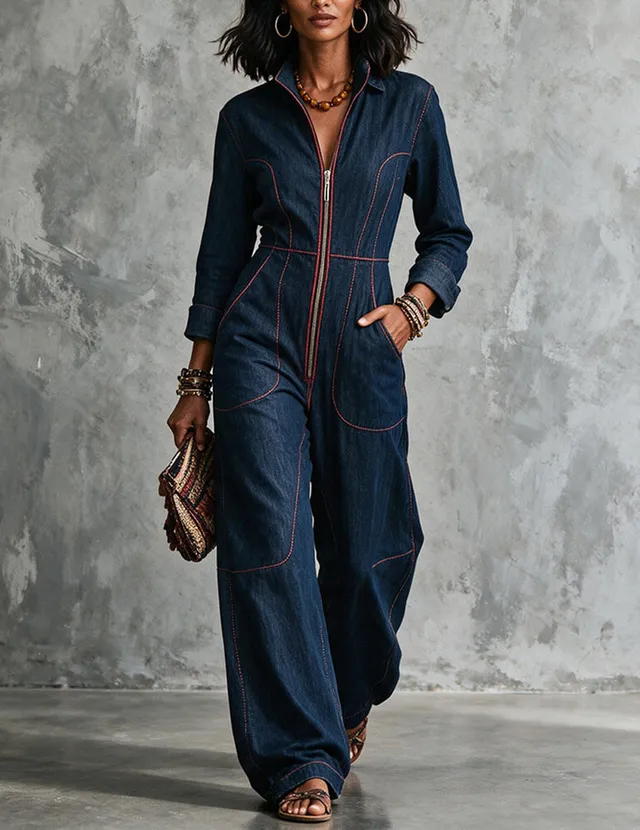 ekouaer-denim-jumpsuit-langarm-jeans-overall-wide-leg image 1