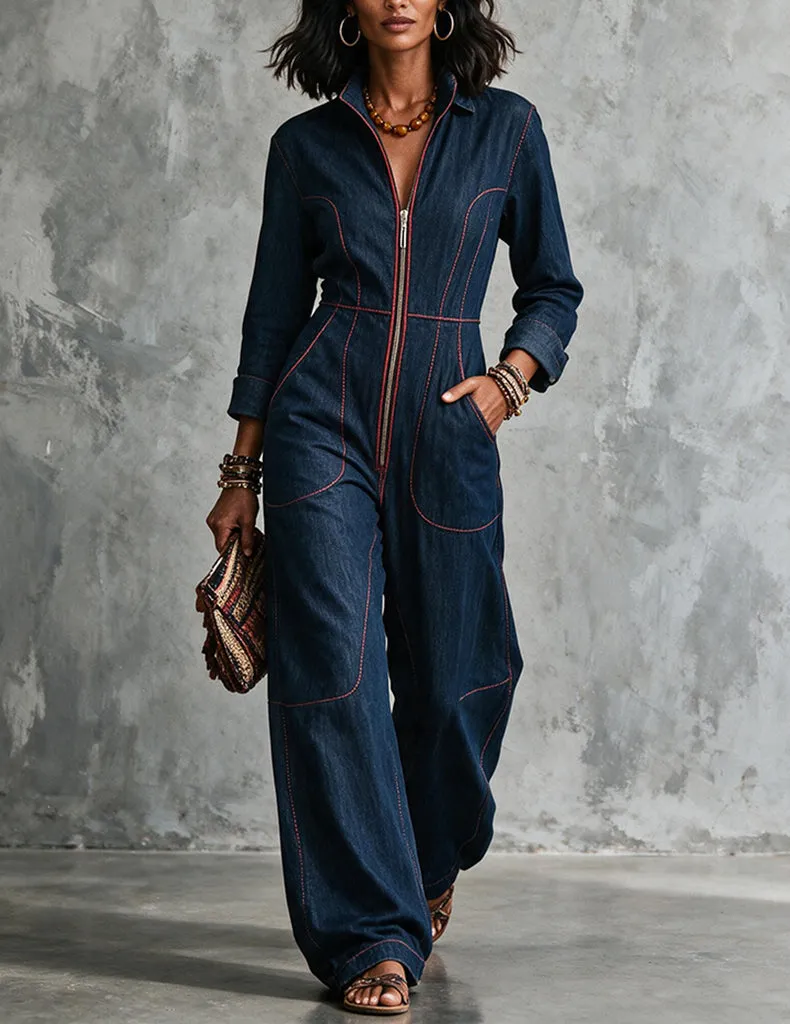ekouaer-denim-jumpsuit-langarm-jeans-overall-wide-leg image 1