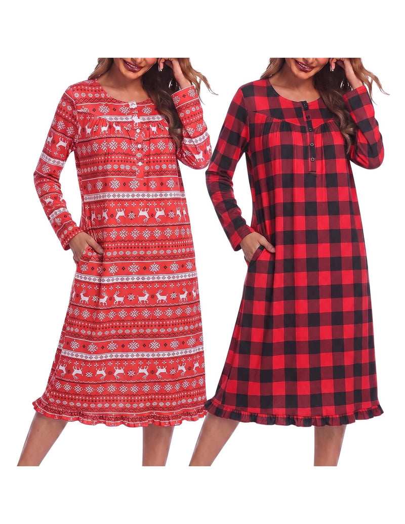 ekouaer-nightgowns-langarm-nachthemd-2er-pack-pink-floral image 2