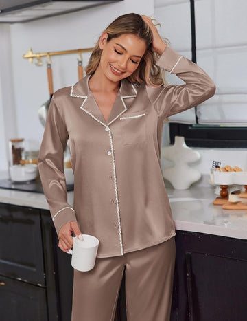 ekouaer-satin-pajama-set-schlafanzug-lang-seidig-mit-hose image 5