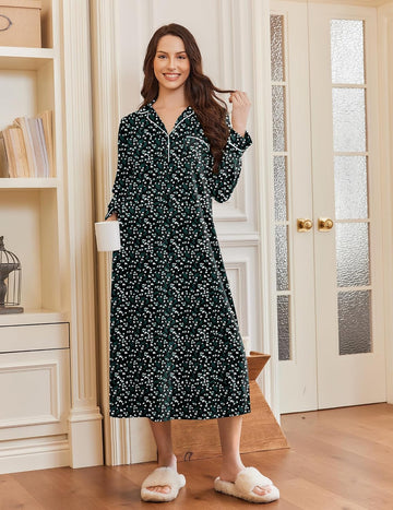 ekouaer-nightgowns-button-v-neck-nachthemd-langarm-spitze image 7