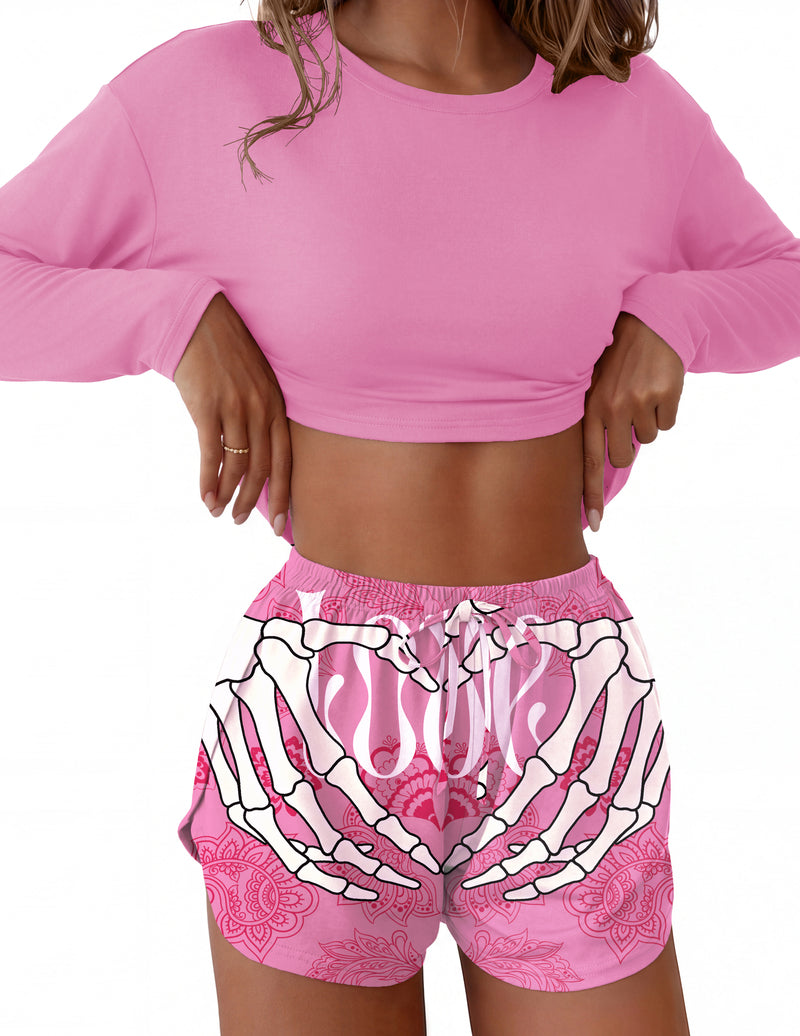 ekouaer-pajama-sets-shorty-langarm-rosa-leopard image 3
