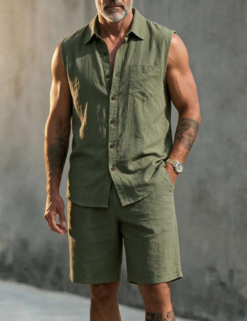 ekouaer-men-herren-schlafanzug-leinen-kurzarm-shorts image 3