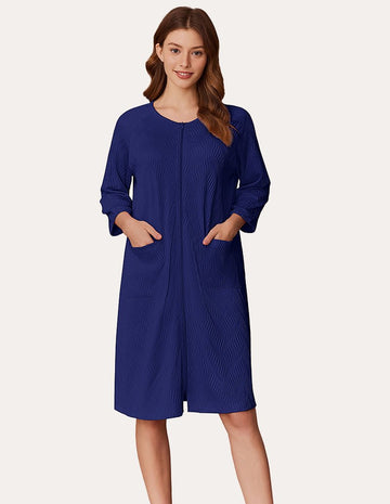 ekouaer-robes-zipper-bademantel-rippstrick-knielang image 3
