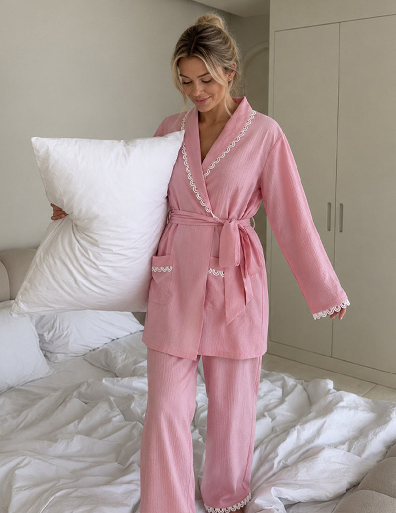 ekouaer-pajama-sets-lounge-set-spitze-rosa-langarm-wickel image 4