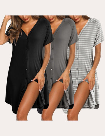 ekouaer-pajama-sets-button-nachthemd-3er-pack-knielang image 3