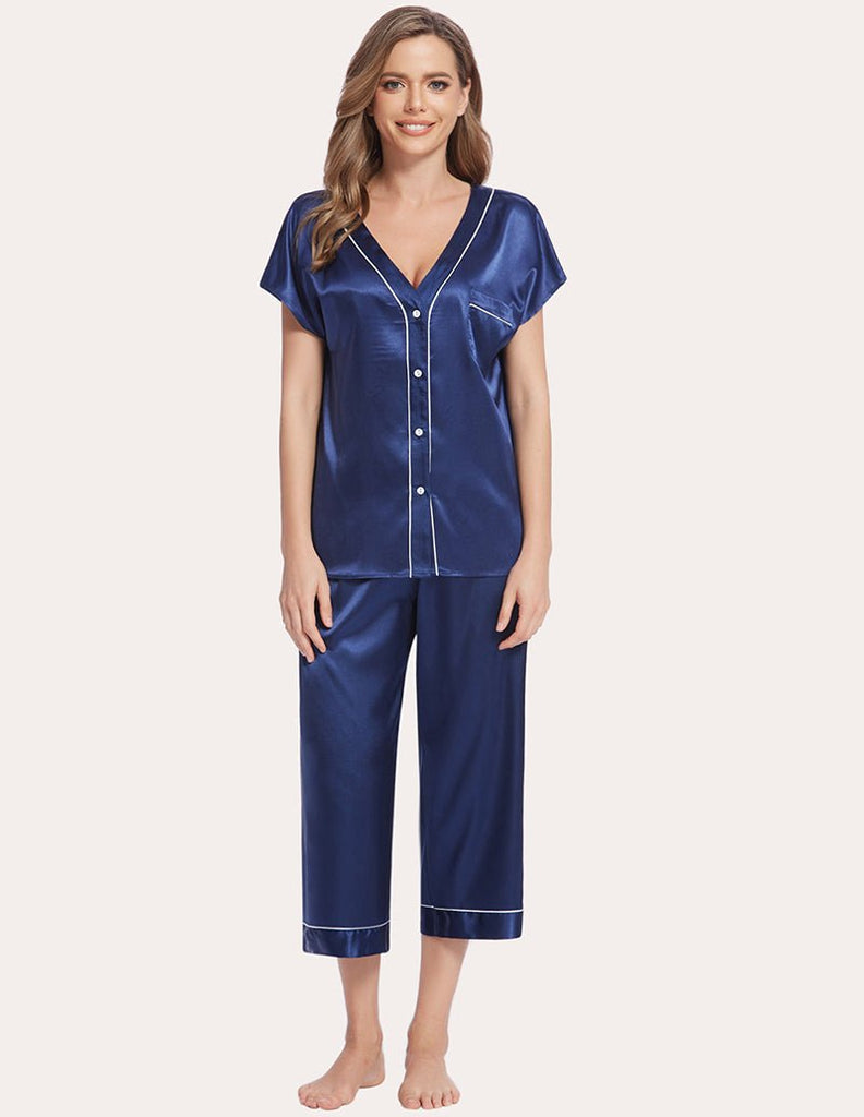 ekouaer-pajama-sets-satin-pyjama-kurz-mit-shorts-und-tasche image 1