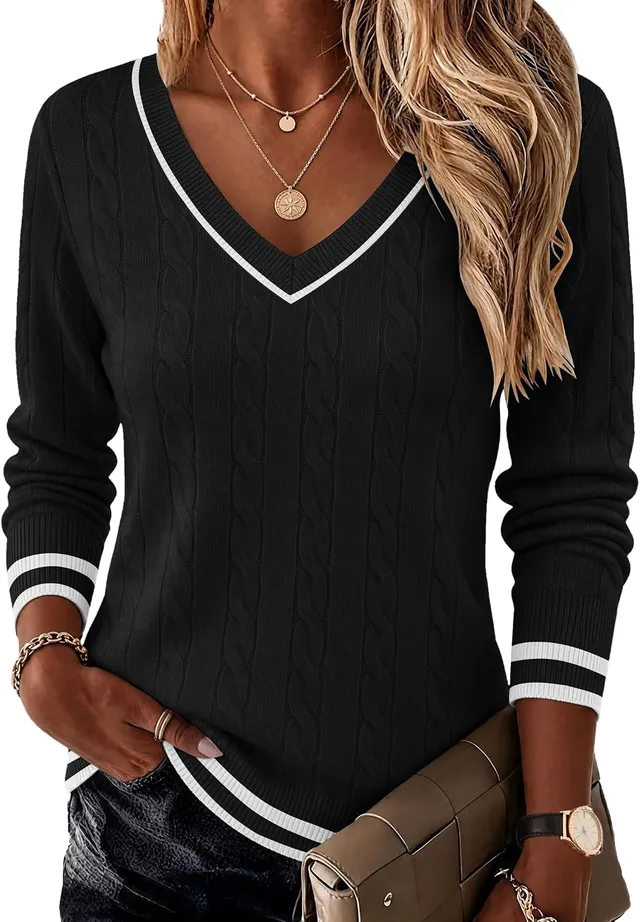 ekouaer-pajama-sets-v-neck-stricktop-apricot-langarm image 1