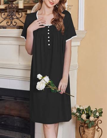 ekouaer-house-dress-nachthemd-spitze-knopfleiste-kurz image 5
