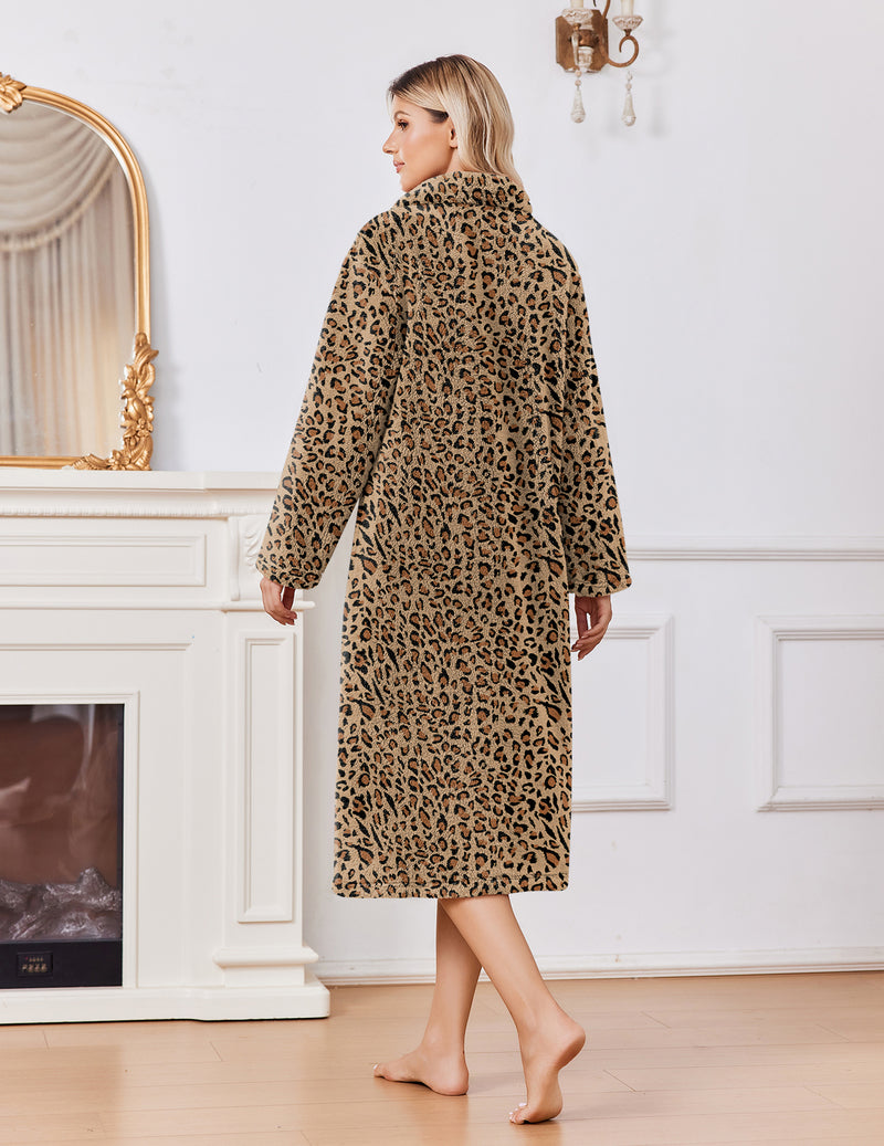 ekouaer-robes-button-down-fleece-bademantel-braun-leo image 3