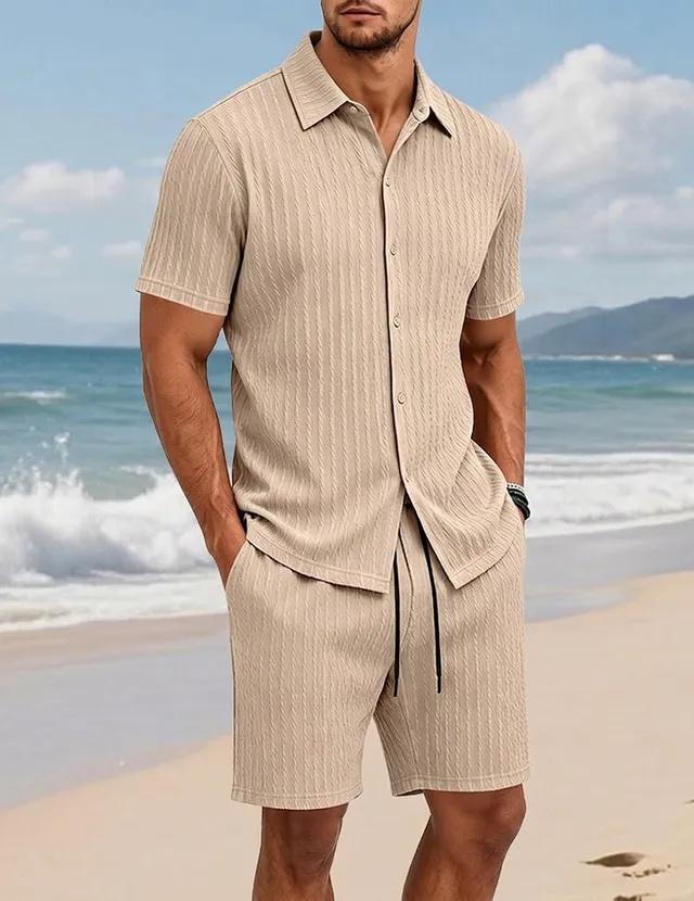 ekouaer-men-struktur-set-herren-hemd-shorts-2-teilig-stretch image 1