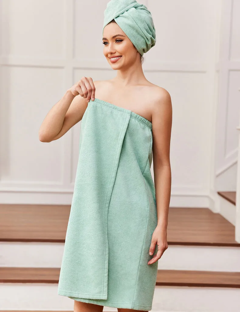 ekouaer-robes-saunatuch-frottee-wickel-mit-tasche-knielang image 1