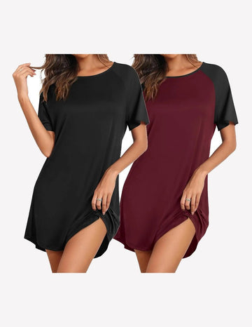 ekouaer-nightgowns-bamboo-schlafshirt-2er-pack-kurzarm-bambus image 3
