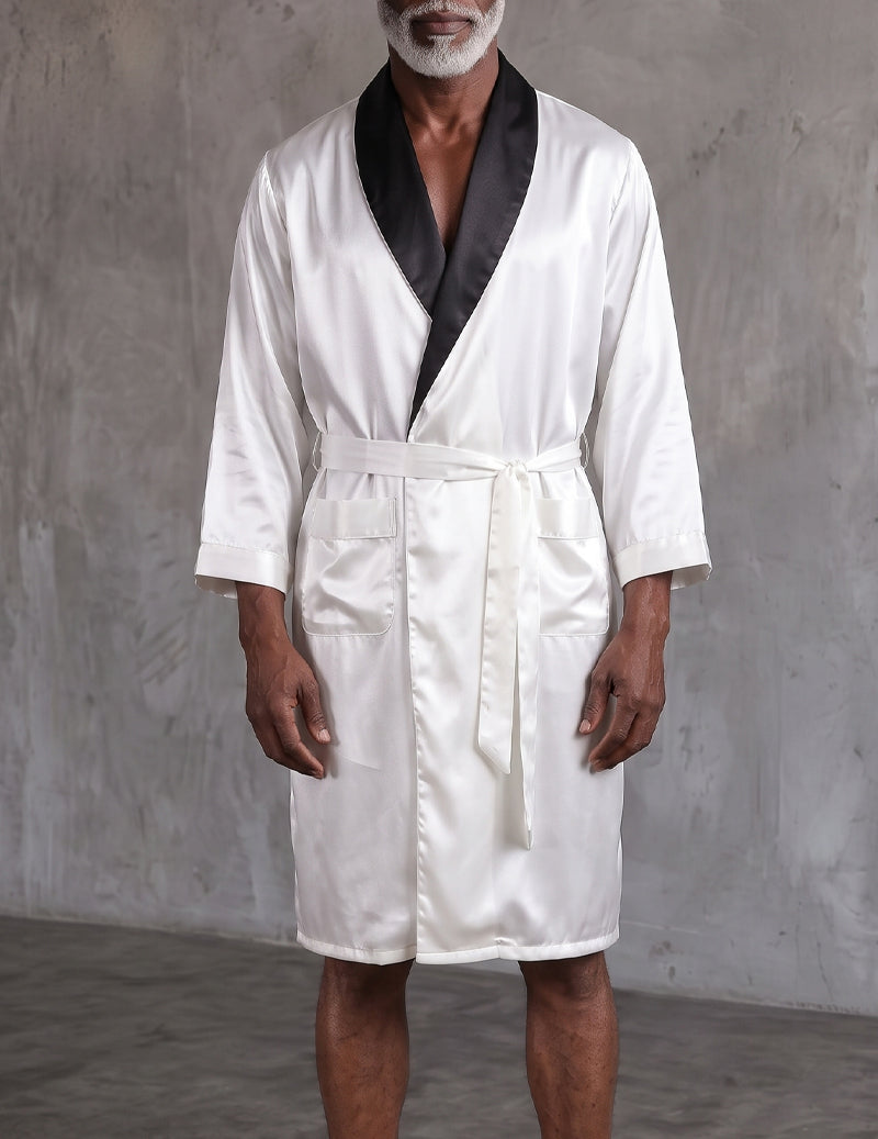 ekouaer-men-satin-morgenmantel-herren-schwarz-v-ausschnitt image 6