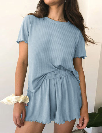 ekouaer-pajama-sets-ribbed-pyjama-ripp-kurzarm image 3