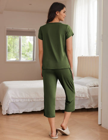 ekouaer-pajama-sets-kurzarm-schlafanzug-floral-capri image 3