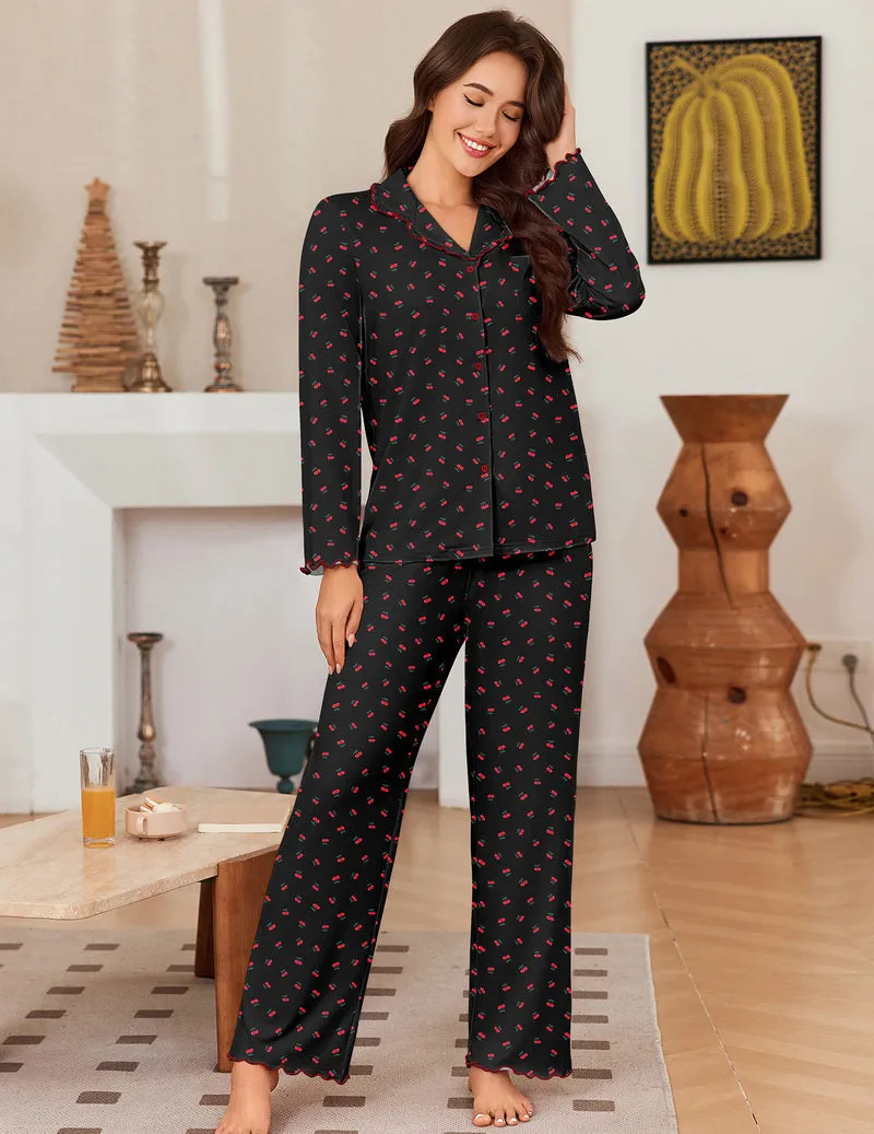 ekouaer-pajama-sets-black-cherry-weihnachts-schlafanzug-kn-pfe image 1