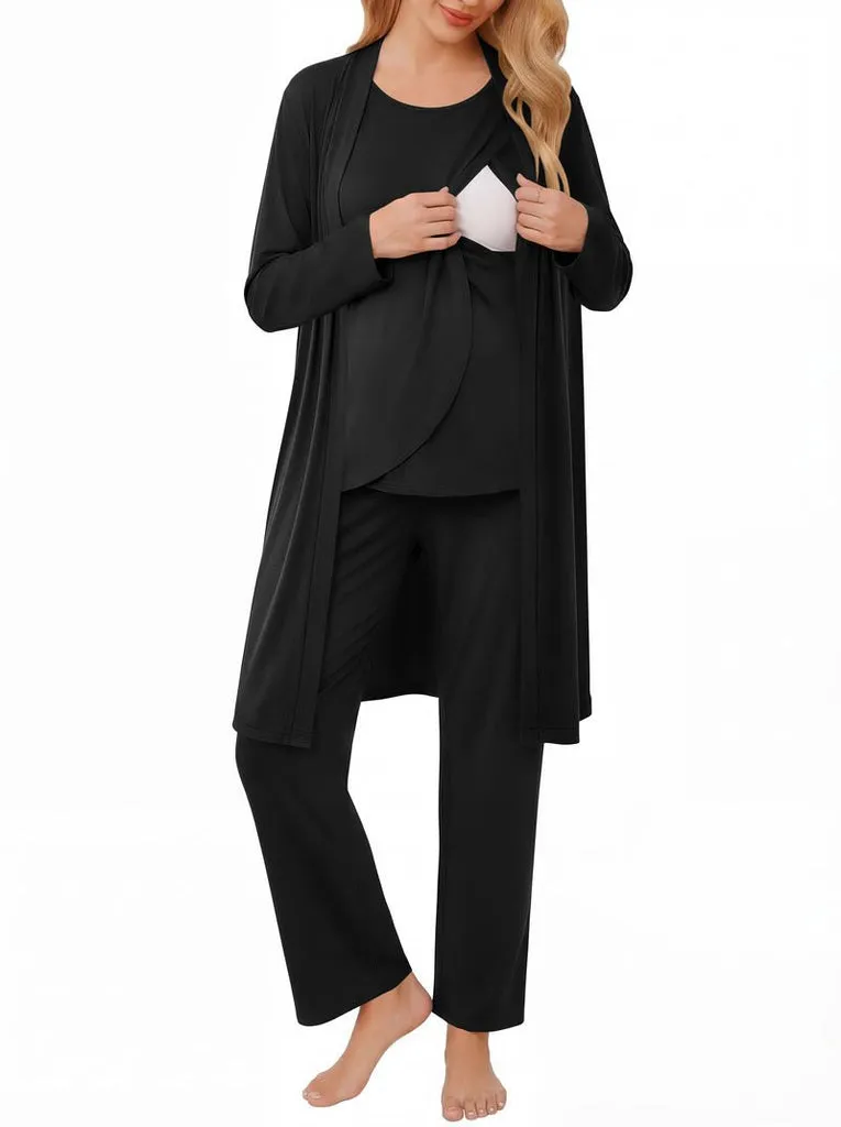 ekouaer-maternity-3-teiler-stillpyjama-set-morgenmantel-3teilig image 1