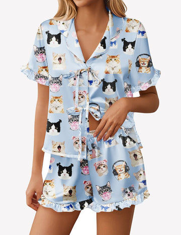 ekouaer-pajama-sets-satin-pyjama-schleife-shorts-y2k image 7