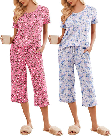 ekouaer-pyjama-damen-kurzarm-2er-pack-mit-taschen image 5