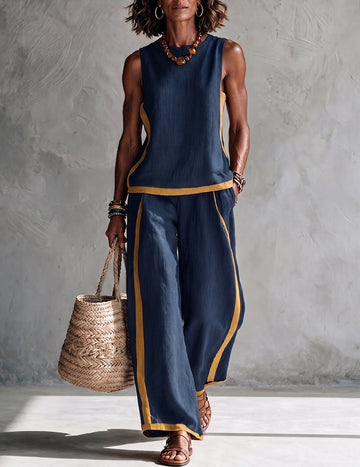 ekouaer-pajama-sets-kontrast-pyjama-damen-mit-weiter-hose image 5