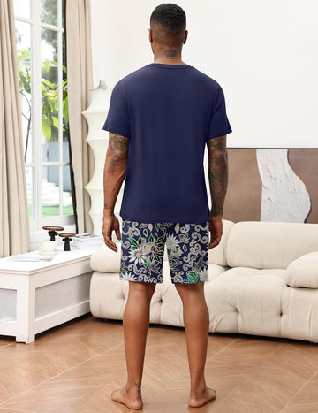 ekouaer-pajama-sets-herren-schlafanzug-kurz-v-ausschnitt-taschen image 3