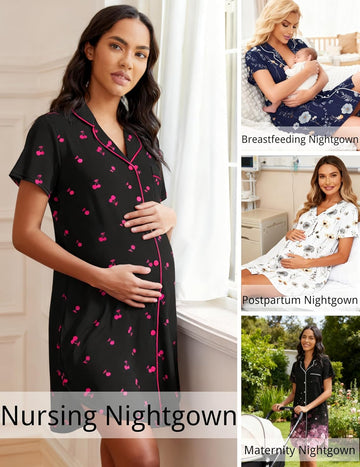 ekouaer-nightgowns-nachthemd-kurzarm-knopfleiste-stillzeit image 7
