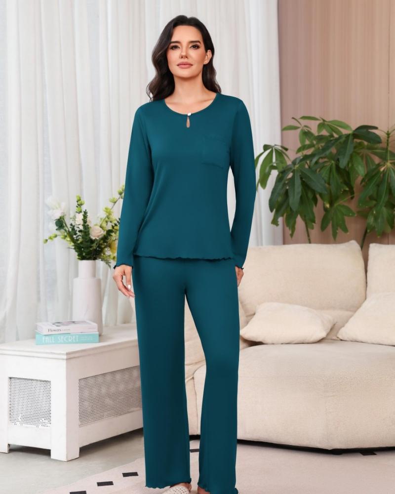 ekouaer-pajama-sets-rib-knit-schlafanzug-langarm image 4