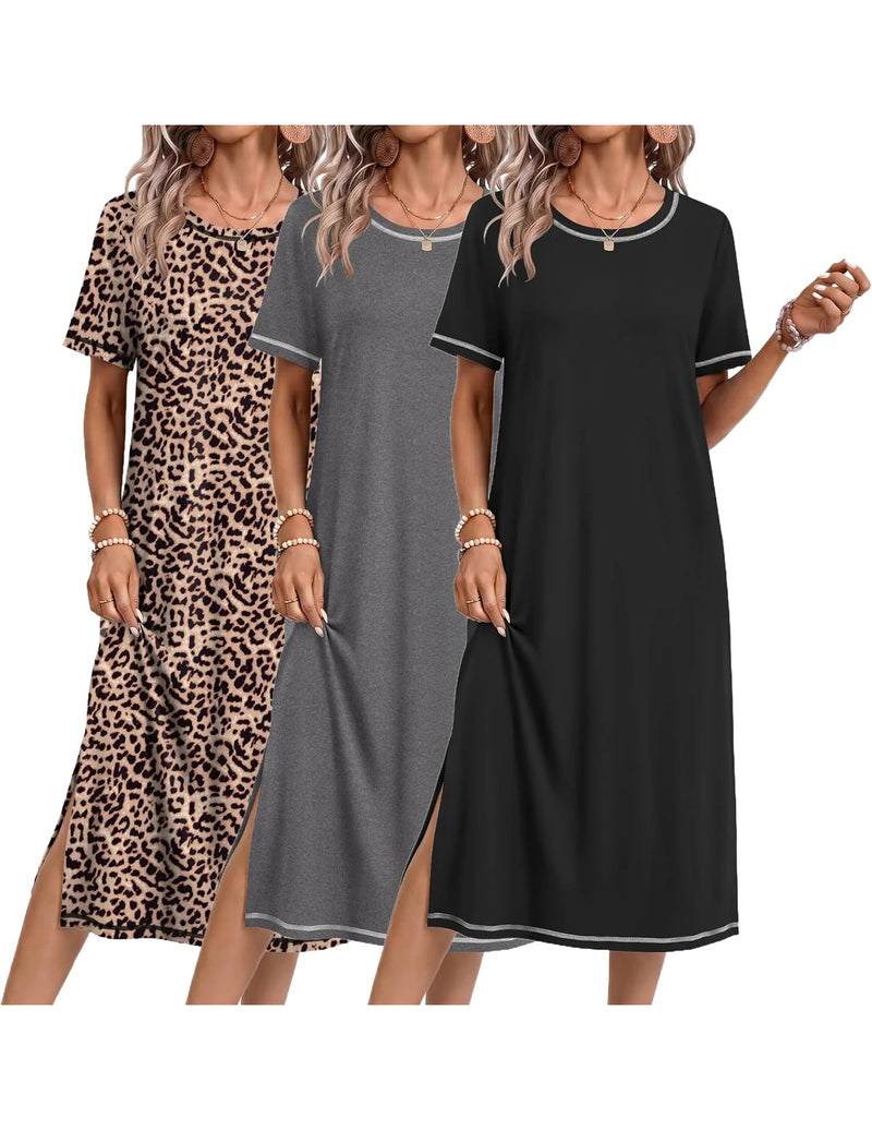 ekouaer-nightgowns-nachthemd-kurzarm-3er-pack-knielang image 1