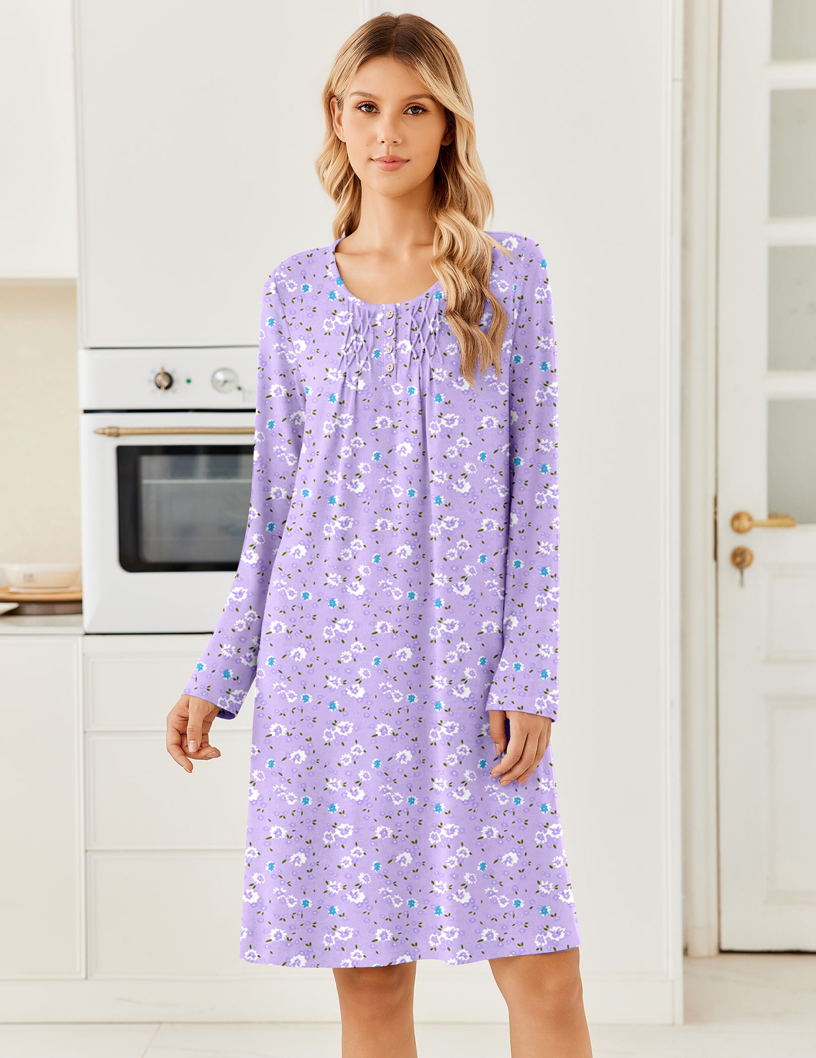 ekouaer-nightgowns-henley-nachthemd-damen-schwarz-l-knielang image 6