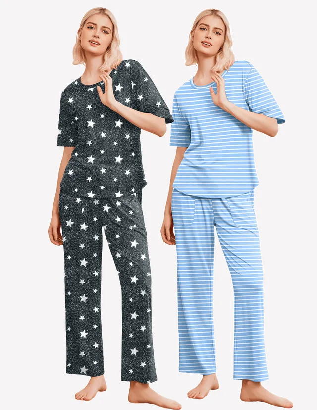 ekouaer-pajama-sets-2er-schlafanzug-kurzarm-taschen image 1